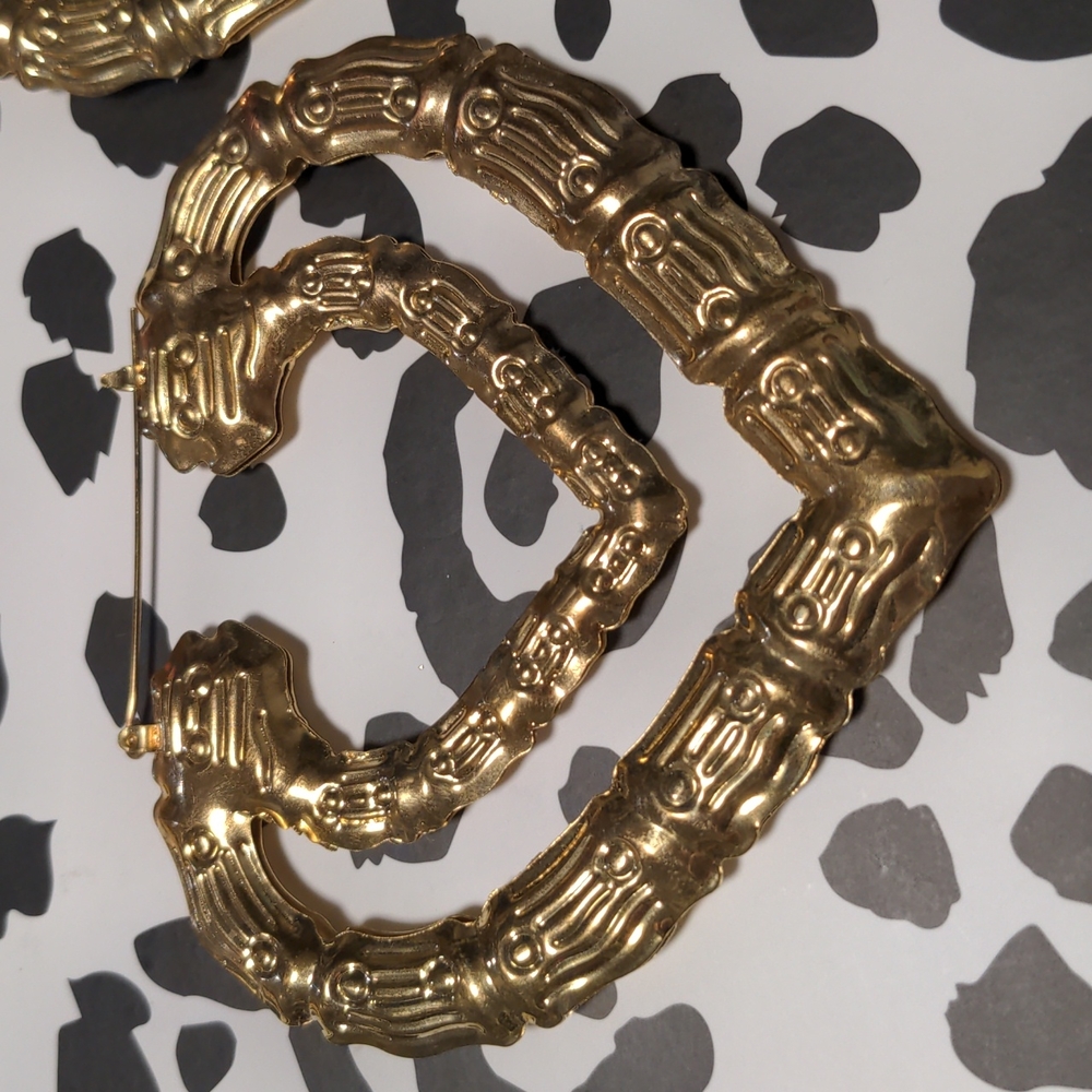 Vintage Double Heart Metal Bamboo Hoop Earrings